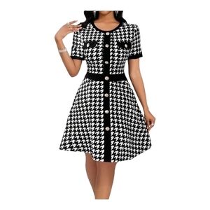 SHEIN Black and White Houndstooth Mini Dress